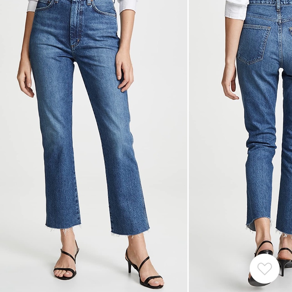 AGOLDE Pinch Waist High Rise Kick Jeans in Placebo Mid-Wash Denim